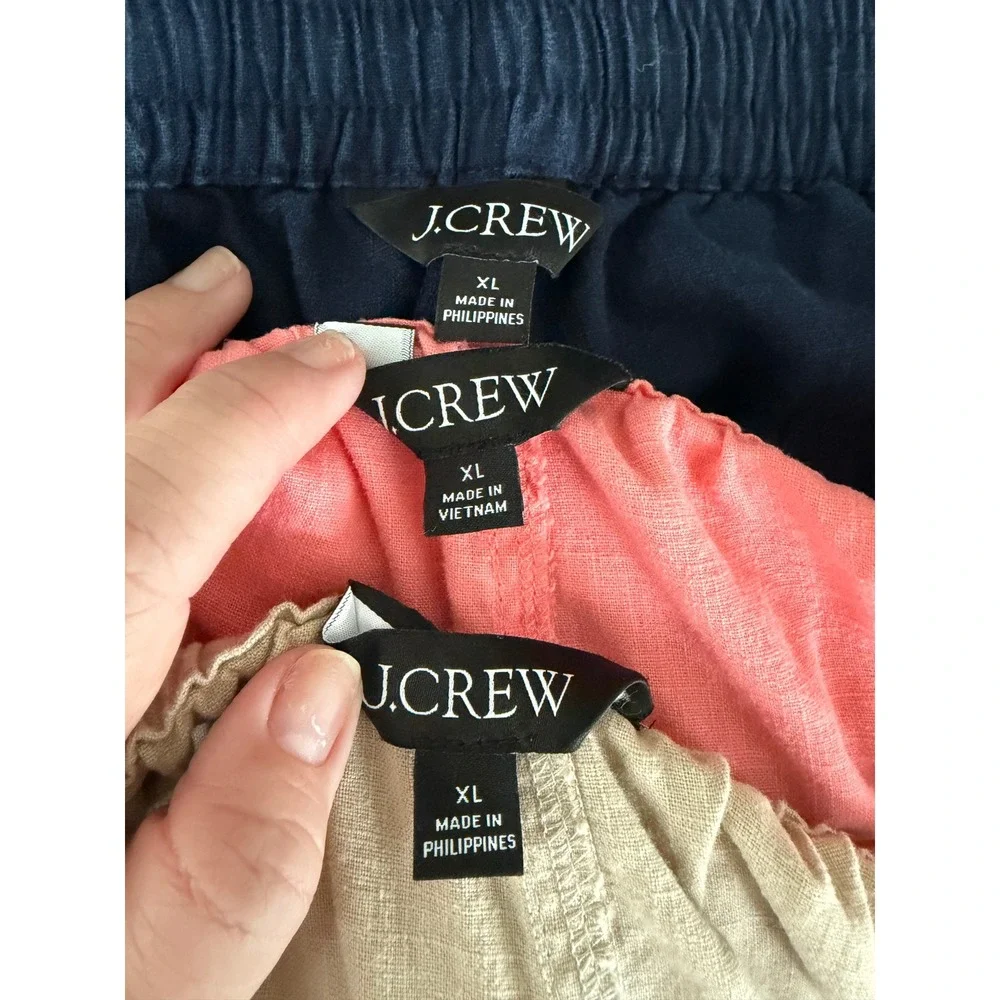 J Crew Linen Blend Seaside Pants Bundle 3 Pairs XL‎ Drawstring Pink Navy Beige